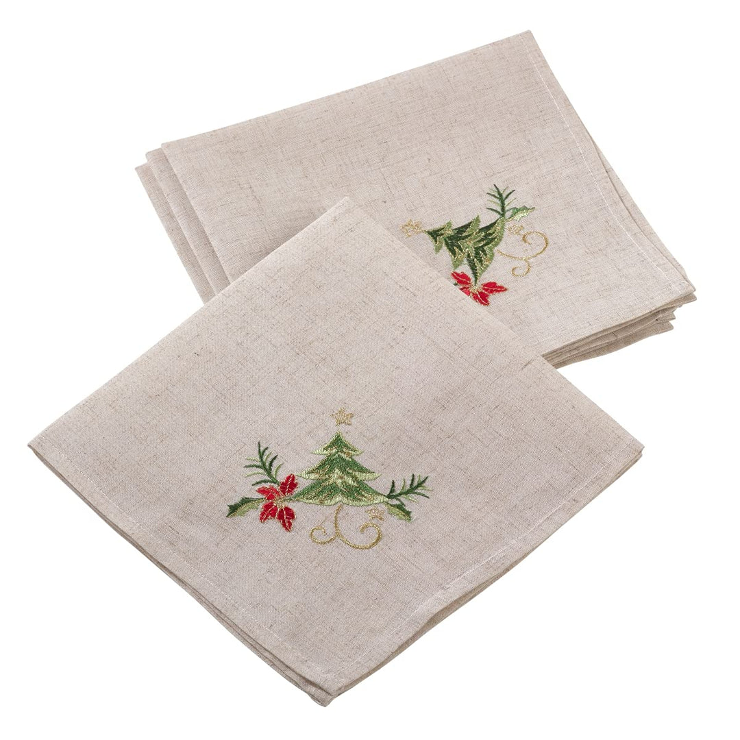 SARO 1710.N20S 20 in. Square Embroidered Christmas Tree Design Holiday Linen