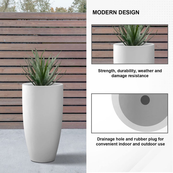 Plantara Round Tall Concrete/Fiberglass Indoor & Outdoor Lightweight