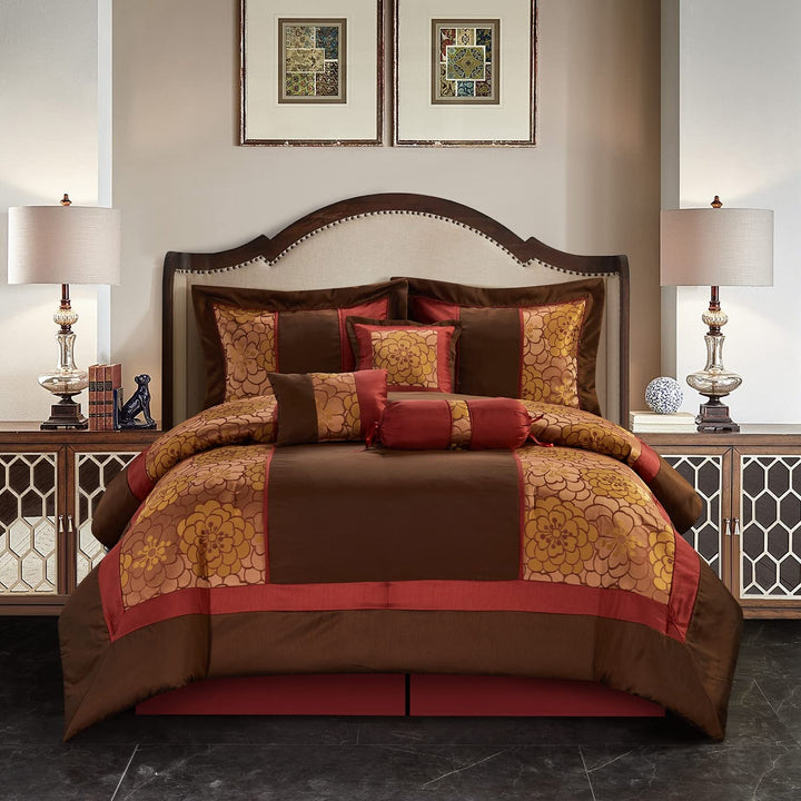 Stratford Park Red/Brown Comforter Sets Queen Size 7 Piece Home Decor Premium Queen - Red/Brown