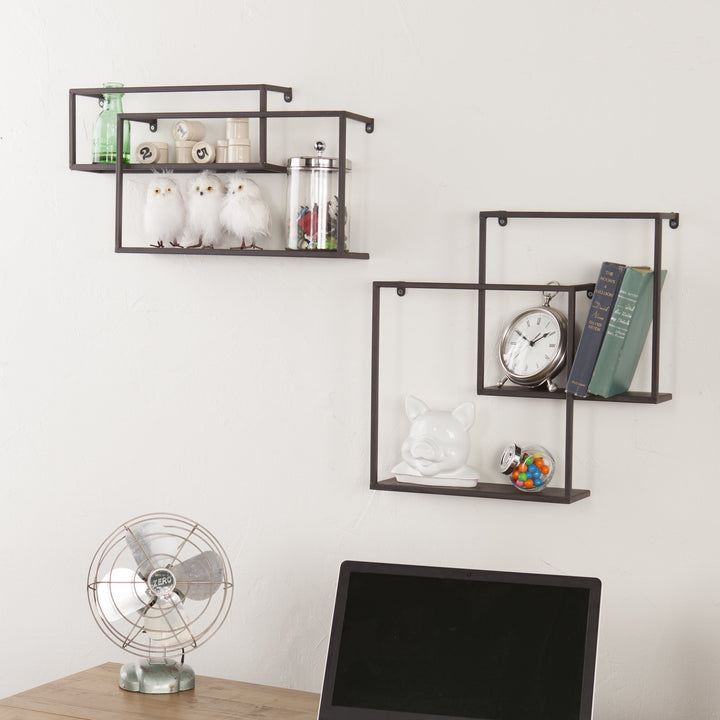 SEI Furniture Zyther Contemporary Metal Wall Shelves 4 pc Set Antique Black