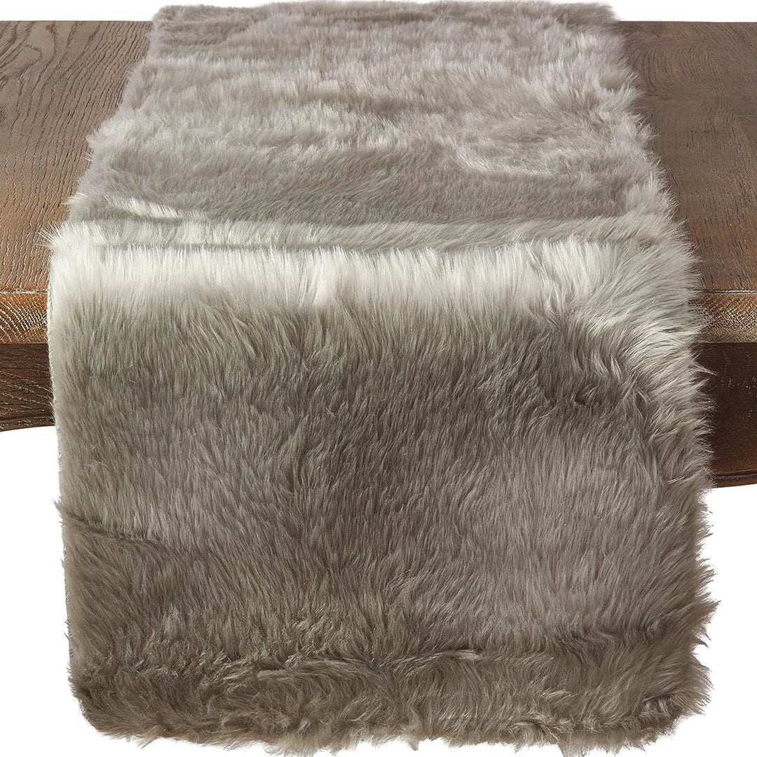 Saro Lifestyle Faux Fur Design Topper Table Runner Grey 15"x108" Grey - 15"x108"