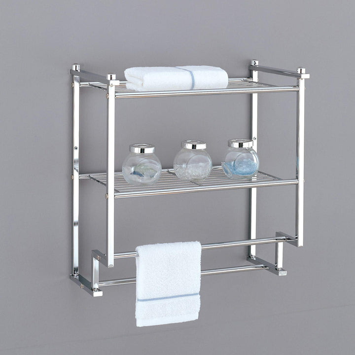 2 Tier Wall Mounted Shelf with Towel Rack 17.6x9.6x18.2 Grey Modern Contemporary - Diamond Home USA