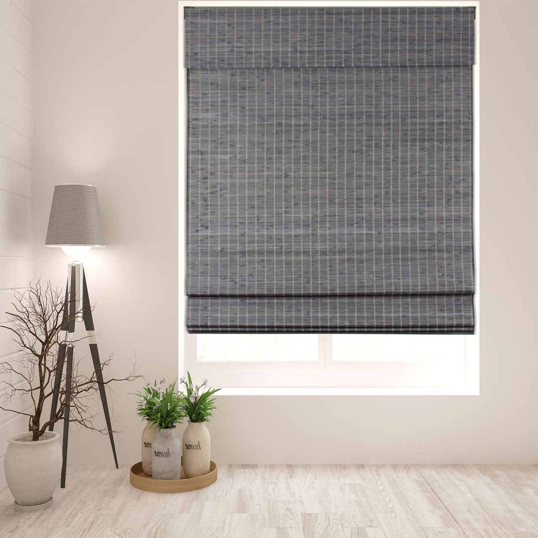 29 X 60 Graywash Bamboo Cordless Roman Shade Natural Wood Pull Down Blinds 29"W x 60"H