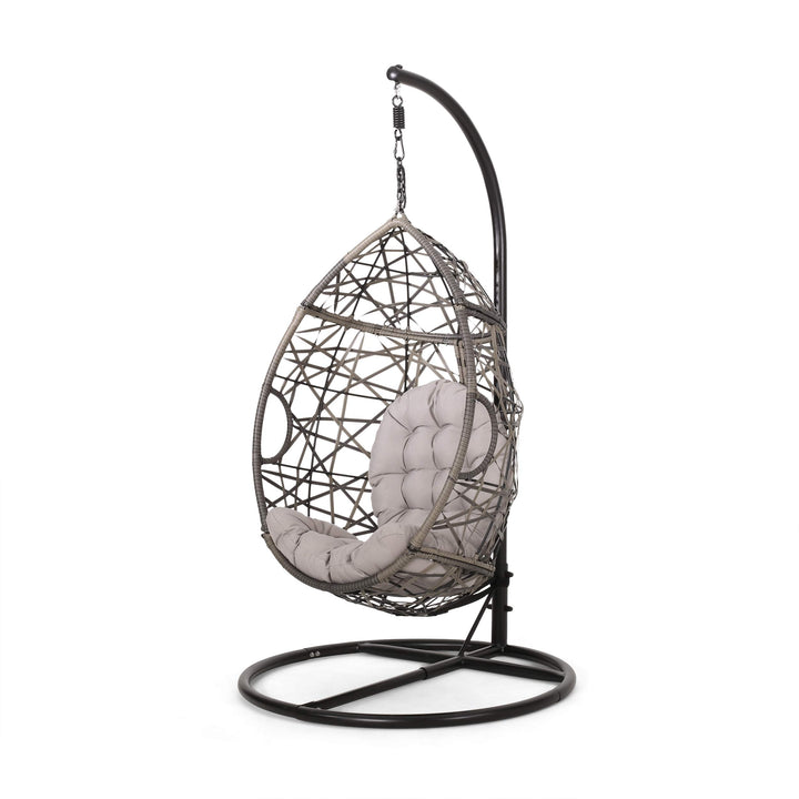 CHRISTOPHER KNIGHT HOME Tammy Outdoor Wicker Tear Drop Hanging Chair Gray and Gray + Black