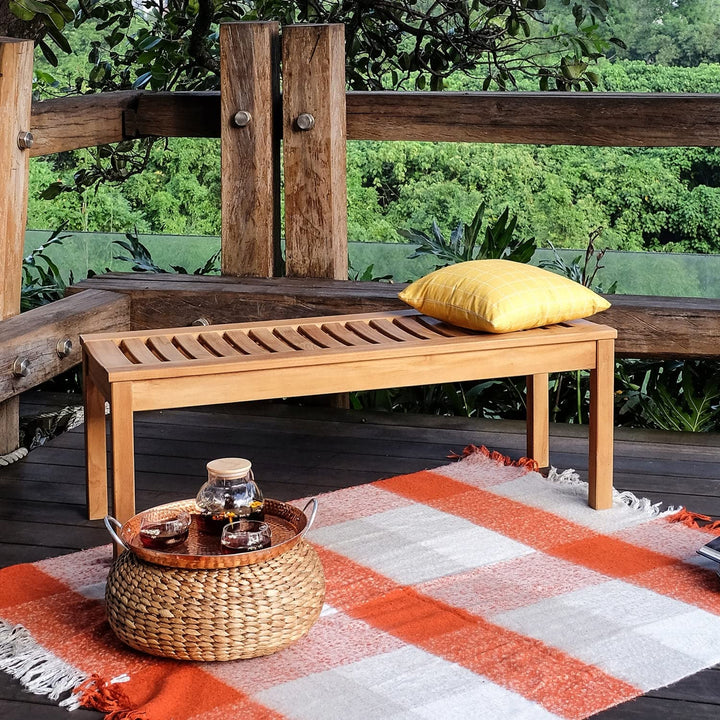 Teak Outdoor Backless Bench Natural Traditional