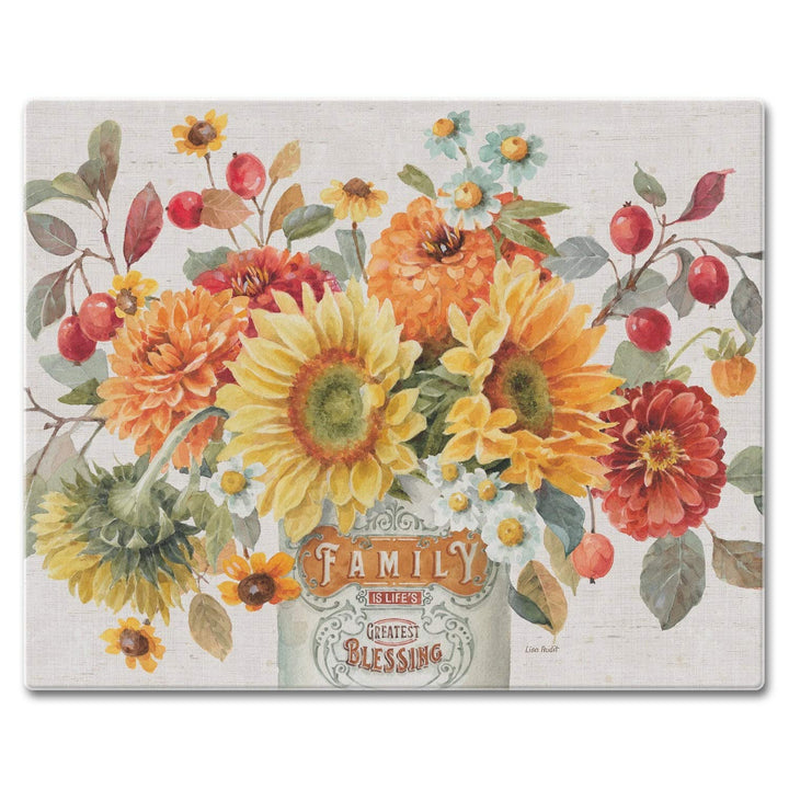 Glass Cutting Board Counter Saver 12"x15" Autumn In Bloom Multi Color