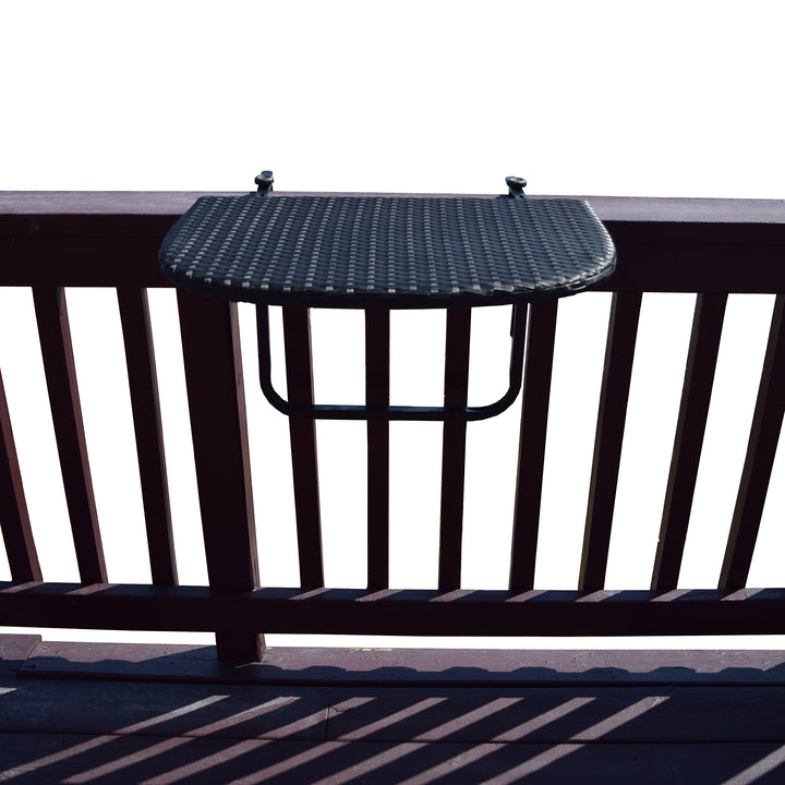 Oakland Living Balcony Railing Wicker Table Black