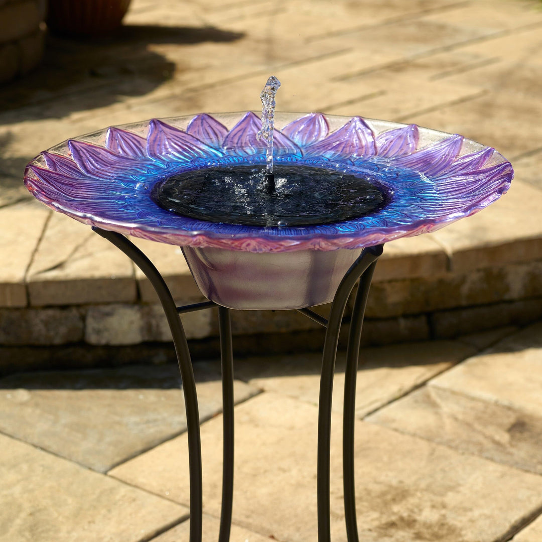 Bell Flower Solar Birdbath Purple Glass