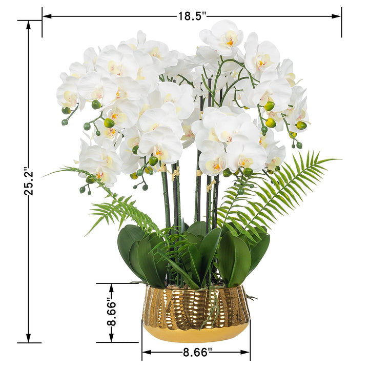 12 Stems 25.2" Artificial Real Touch Silk rchids in Gold Ceramic Pot for Home - Diamond Home USA