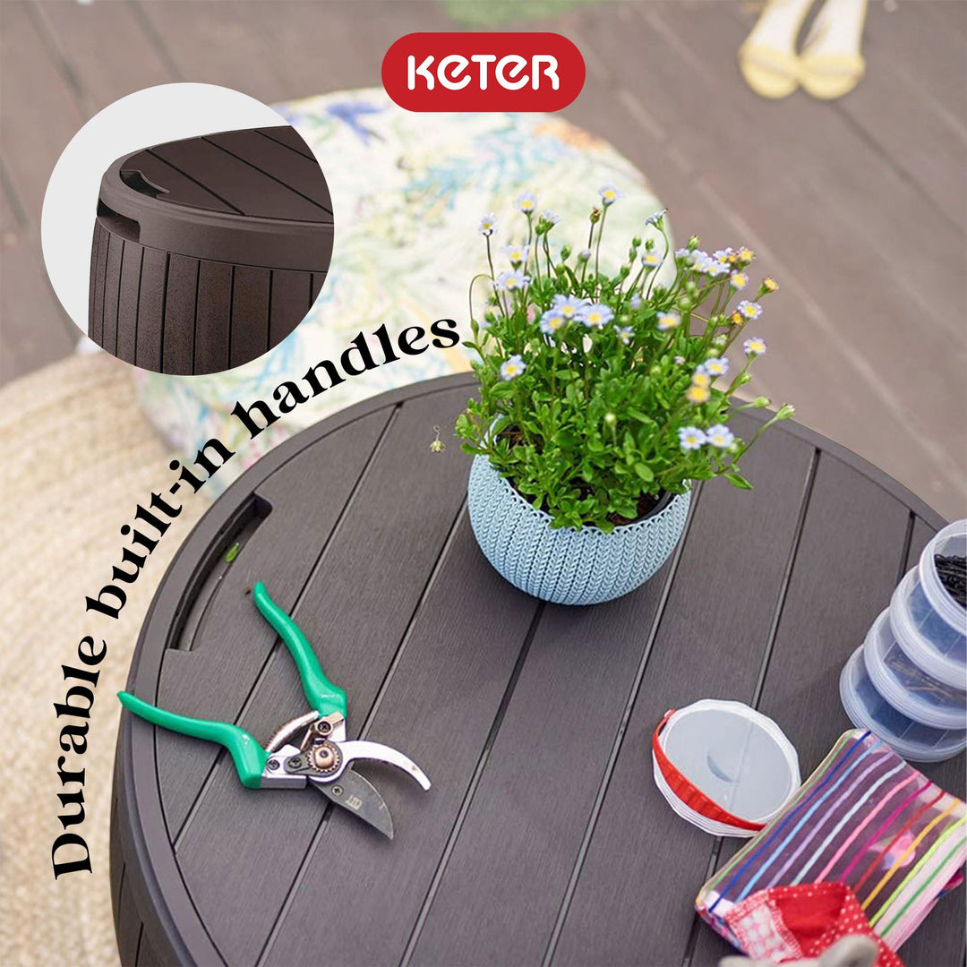 Keter Circa 3-in-1 Outdoor Resin Ottoman Deck Storage Box with 37-Gallon Storage