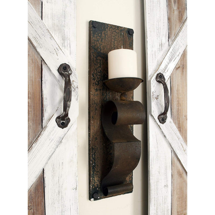 Rustic Brown 19-inch Candle Sconces (Set of 2) Farmhouse Iron Wood