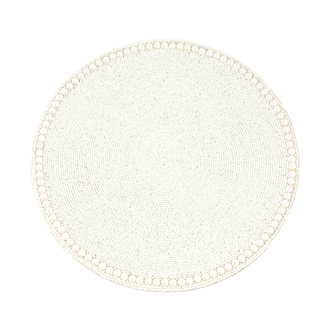 Saro LifeStyle 990.VN15R Glass Beaded Placemat Vanilla 15" (Set of 4 pcs)