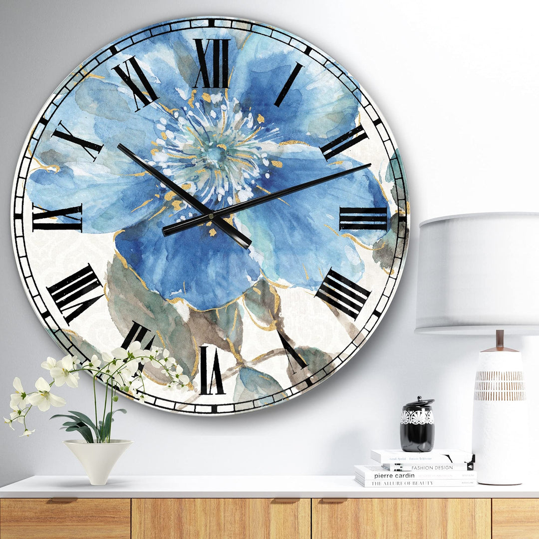 Design Art Designart 'Indigold Watercolor Flower I' Farmhouse Large Wall Clock 23 in. wide x 23 in. high