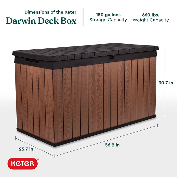 Keter Darwin 150 Gallon Resin Large Deck Box - Organization and Storage for