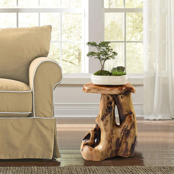 Cedar Roots Natural Flower Stand Reclaimed Woods End Table Finish Wood