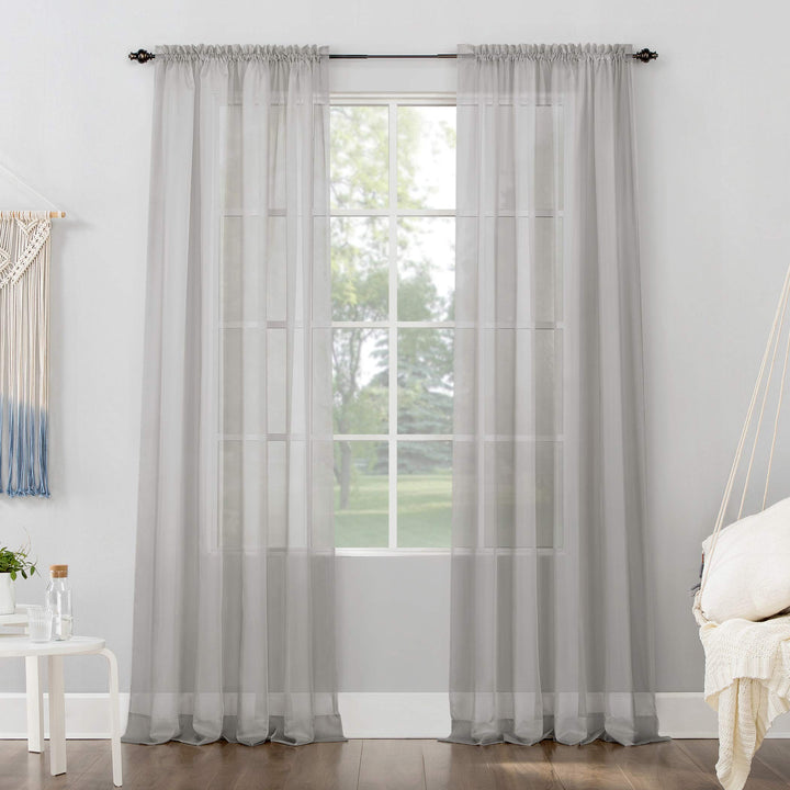 No. 918 53566 Emily Sheer Voile Rod Pocket Curtain Panel 59" x 84" Silver Gray 59x84 - Silver