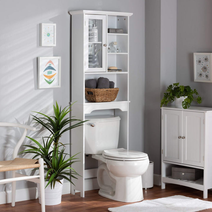 White Finished Wood Over The Toilet Bathroom Storage Cabinet Modern Contemporary