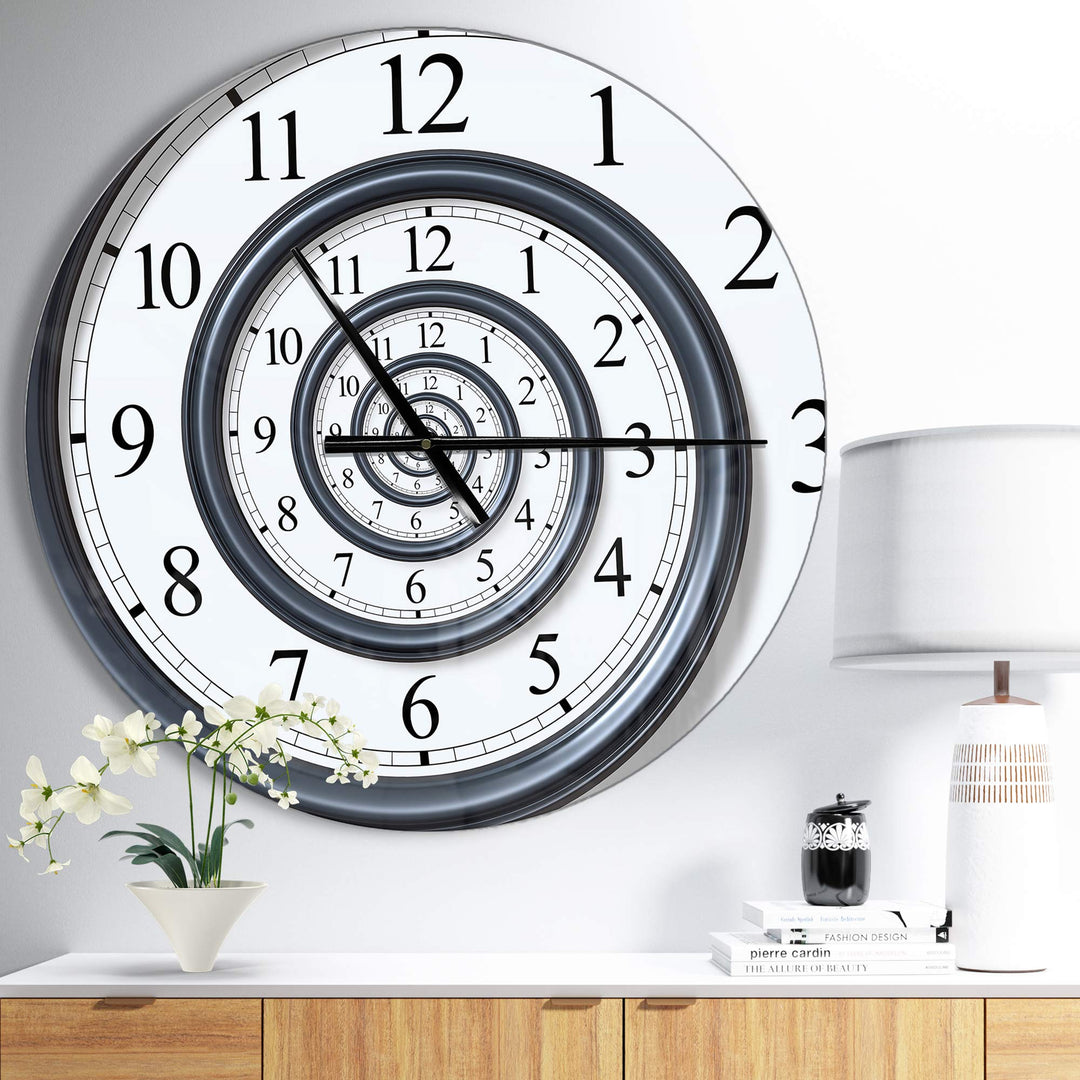 Design Art Time Spiral Analog Wall' Oversized Contemporary Metal Clock White 23 in. wide x 23 in. high