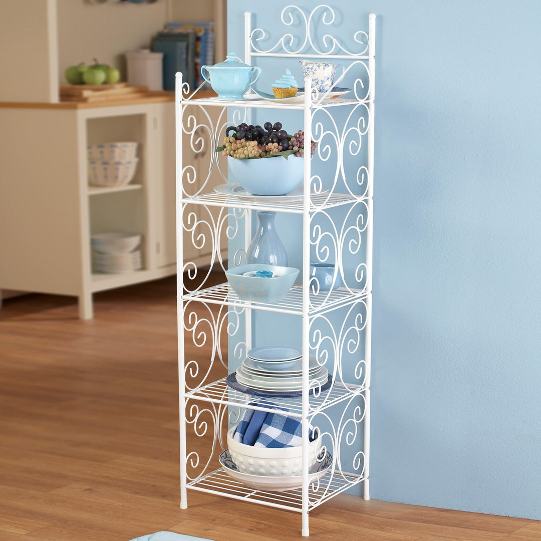 Scrollwork 5 Tier Storage Shelf X White Traditional Metal Painted