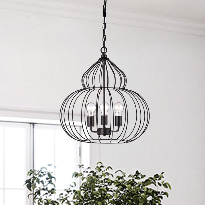 3-Light Global Chandelier Black Modern Contemporary Metal Dimmable