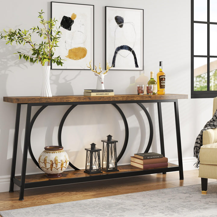 70.9 Inch Console Table with Storage Extra ng Narrow Sofa Couch Brown Cabin - Diamond Home USA