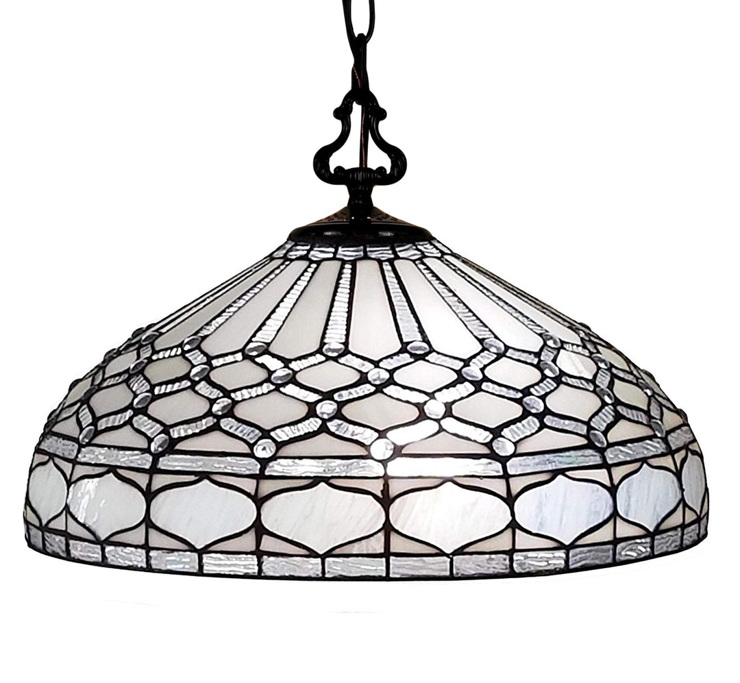 Amora Tiffany Style Hanging Pendant Lamp 18" Wide Stained Glass White Mahogany