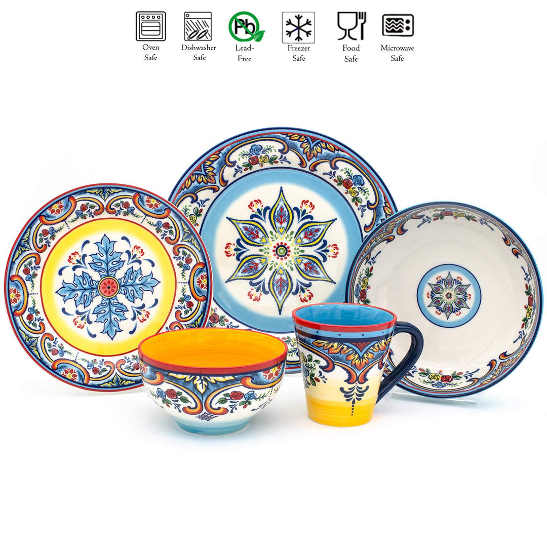 Euro Ceramica Zanzibar Collection Vibrant 20 Piece Oven Safe Stoneware