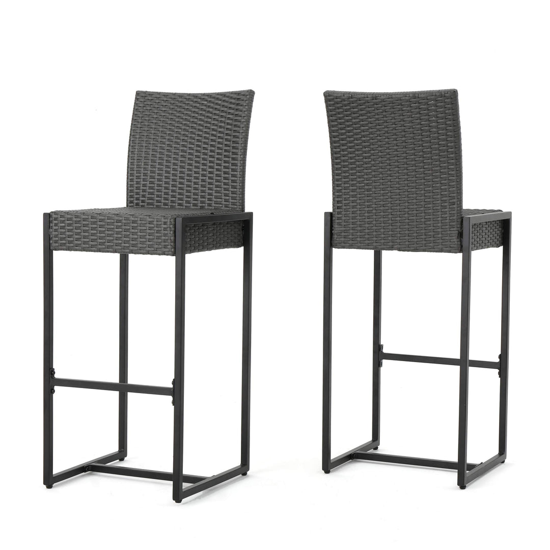 Christopher Knight Home Conrad Outdoor Wicker Barstools 2-Pcs Set Grey