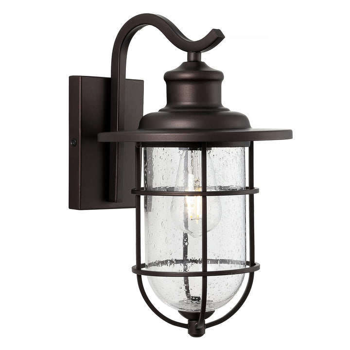 10.5" 1-light Iron/seeded Glass ustic Industrial Cage Led Outdoor Lantern Oil - Diamond Home USA