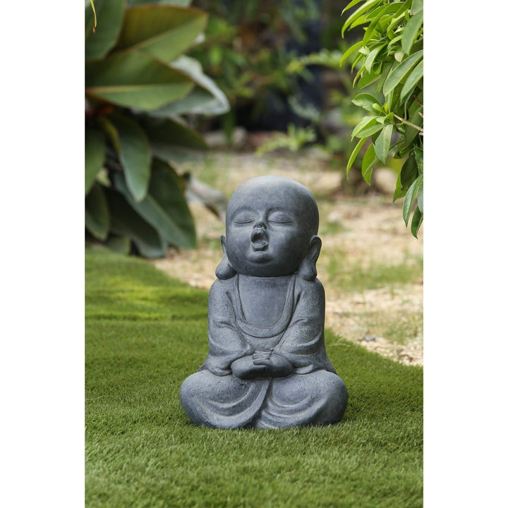 Meditating Buddha Garden Statue Grey Oriental Magnesium Oxide Handmade Dark Grey