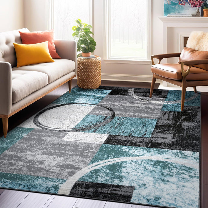 Rugshop Contemporary Abstract Circle Design Soft Area Rug 6'6" x 9' Gray 6'6" x 9' - Blue/Grey