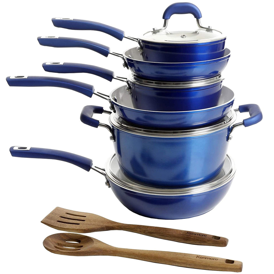 Ceramic Coated Nonstick Cookware Set- Blue 12 Piece Induction Safe