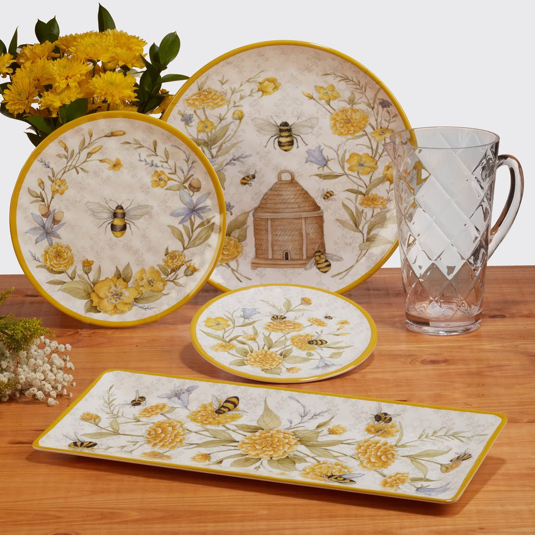 Bee Sweet 11" Dinner Plate Set Of 6 Dia Multi Color Off/White Yellow Floral