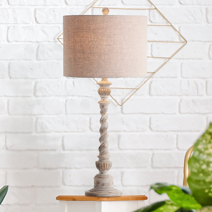 33" Rustic Resin Led Table Lamp White Wash Off/White Farmhouse Transitional - Diamond Home USA