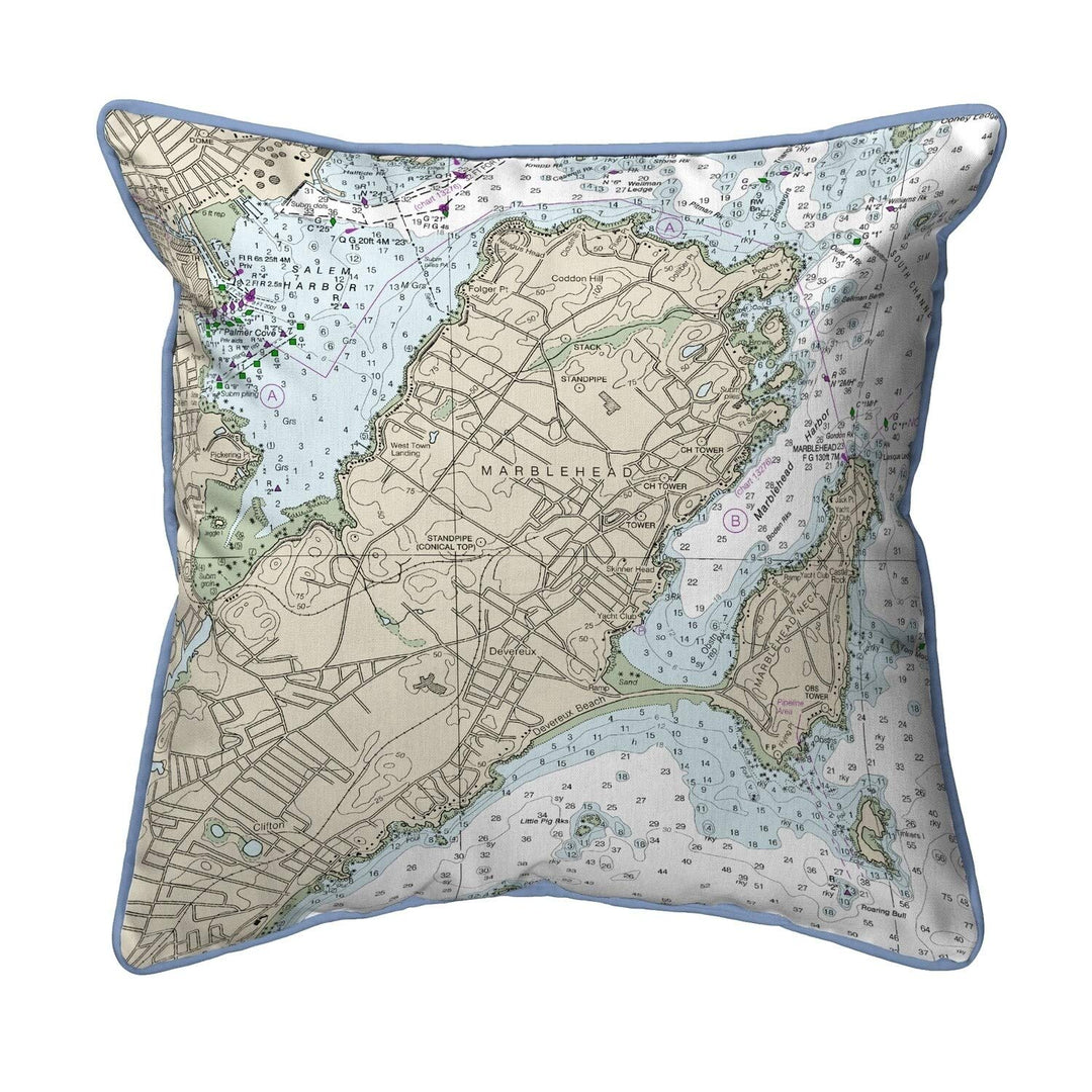 Marblehead Ma Nautical Map Pillow 18x18 Multi Color Graphic Print Coastal