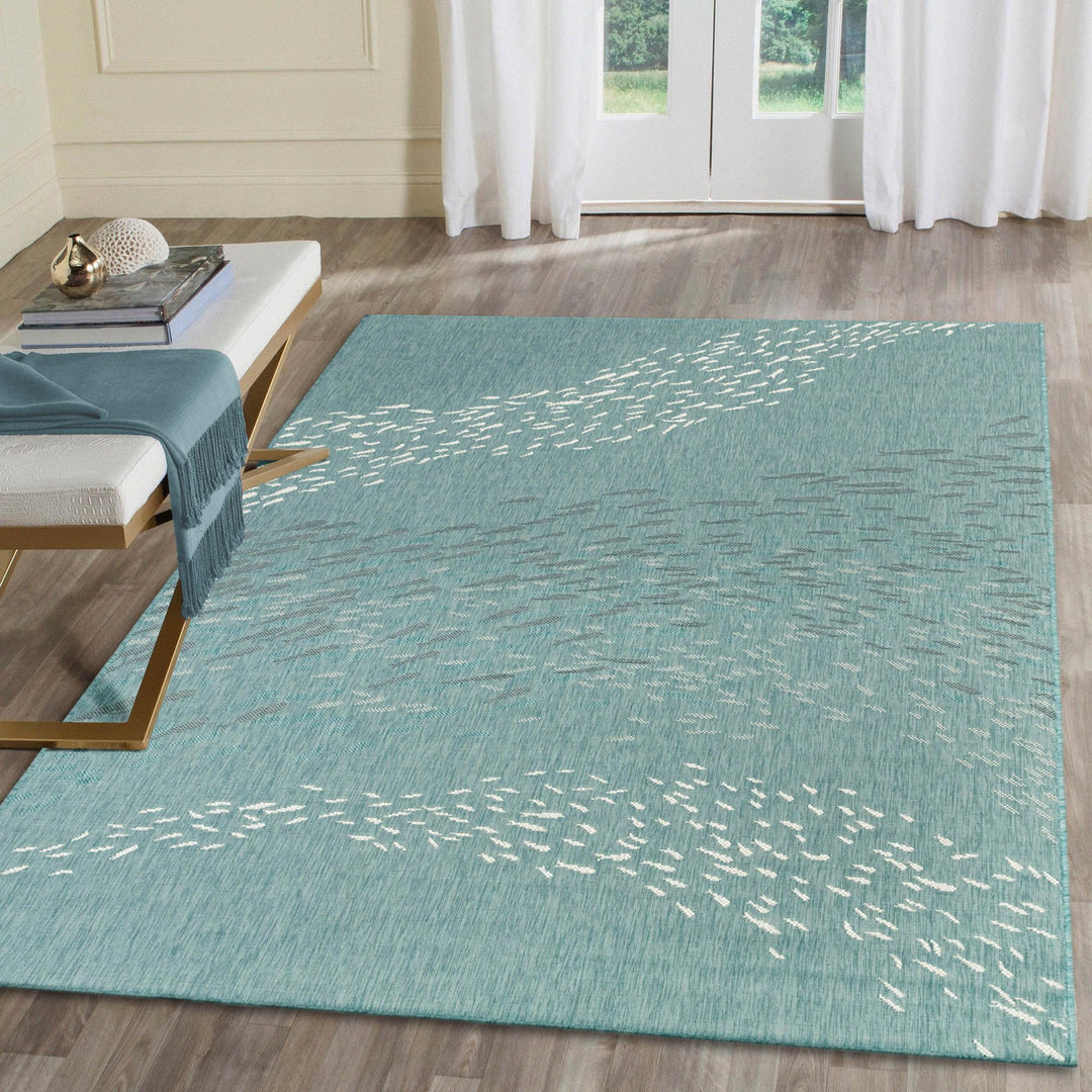 Liora Manne CARMEL Indoor/Outdoor Power Loomed Synthetic Blend Low Profile 3'3" x 4'11" - Aqua