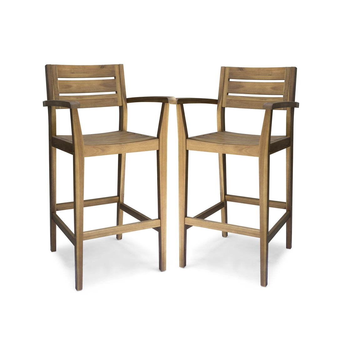 Christopher Knight Home Lera Outdoor Rustic Acacia Wood Barstool (Set of 2) Teak