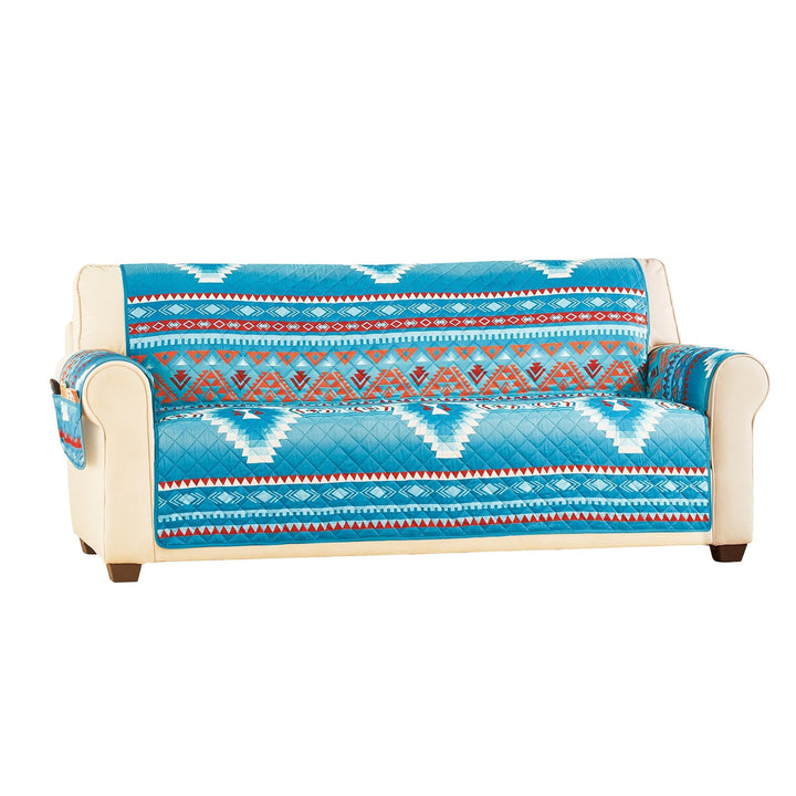 Quilted Turquoise Southwest Aztec Furniture Cover Sofa Blue