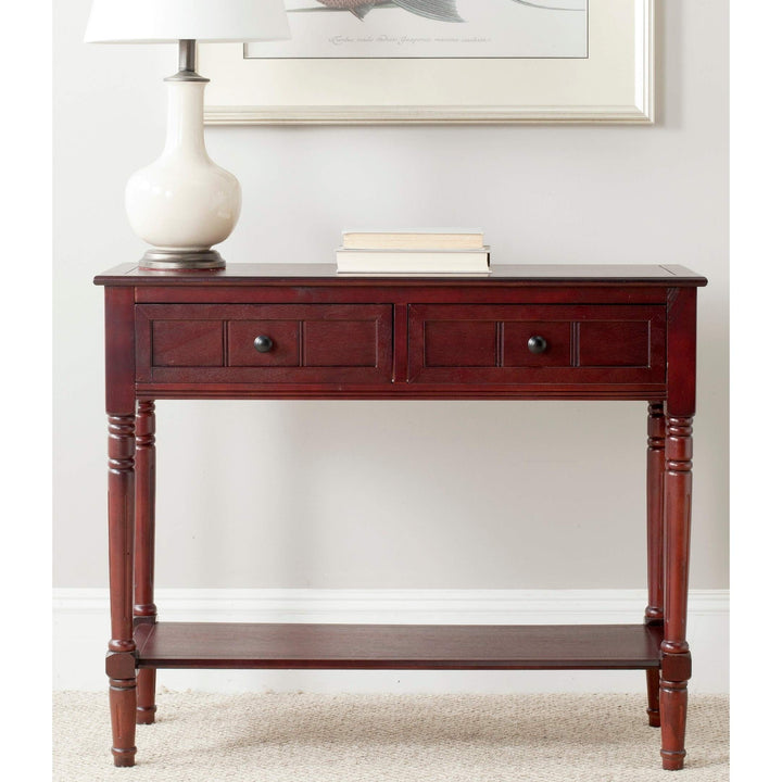 Dark Cherry 2-Drawer Console Table Transitional Rectangle Wood