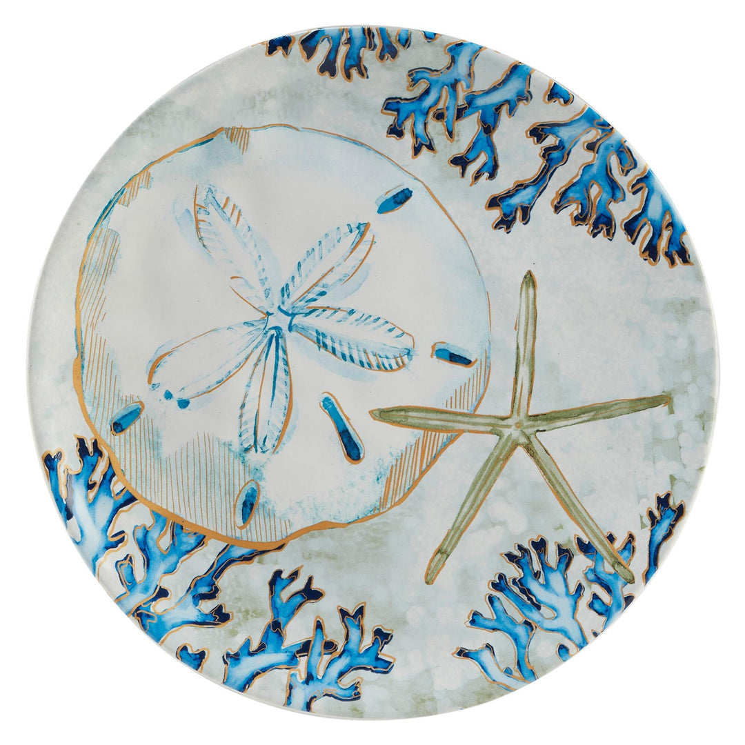 Shells 8.5-inch SaladDessert Plates Set of 4 Blue Gold Grey Coastal Casual