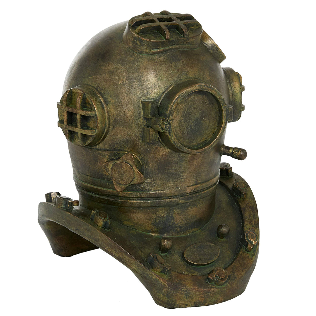 Antique Bronze Polystone Diving Helmet 8" X 10" 8 X 9 10 Brown Resin