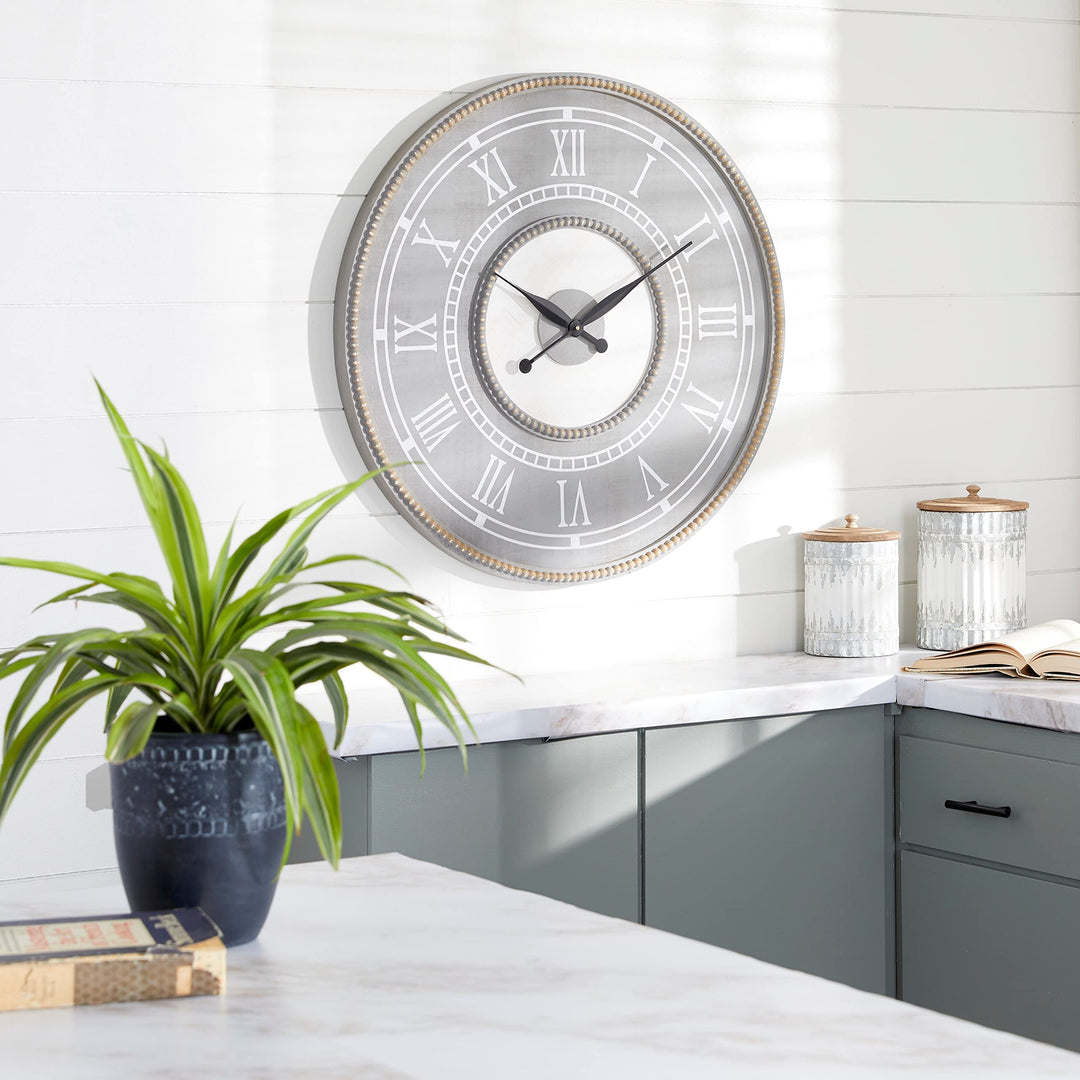 Grey Resin Farmhouse Wall Clock Traditional 30 X 2 Country Round Wood Finish