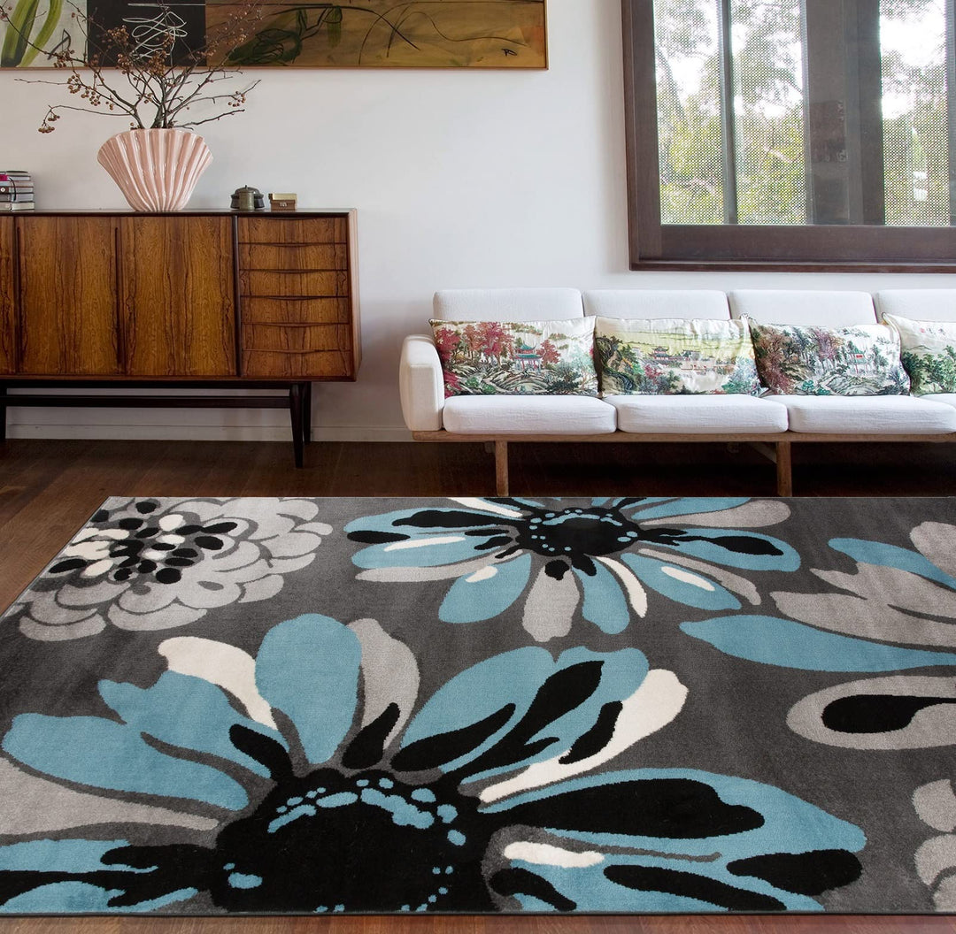 Rugshop Modern Flowers Area Rug 7' 10" x 10'2" Blue 7'10" x 10'2" - Blue