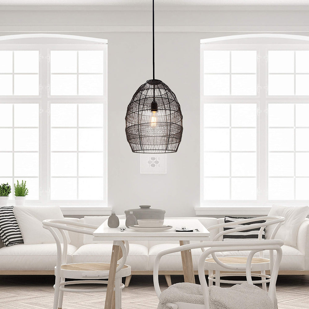 18.5-inch Woven Modern Cage Oversized 1-Light Pendant Black Industrial - Diamond Home USA