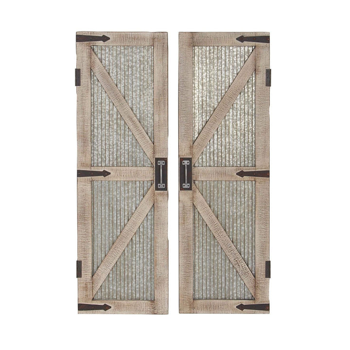 Set of 2 Farmhouse 47 Inch Iron and Wood Barn Doors by Brown Grey