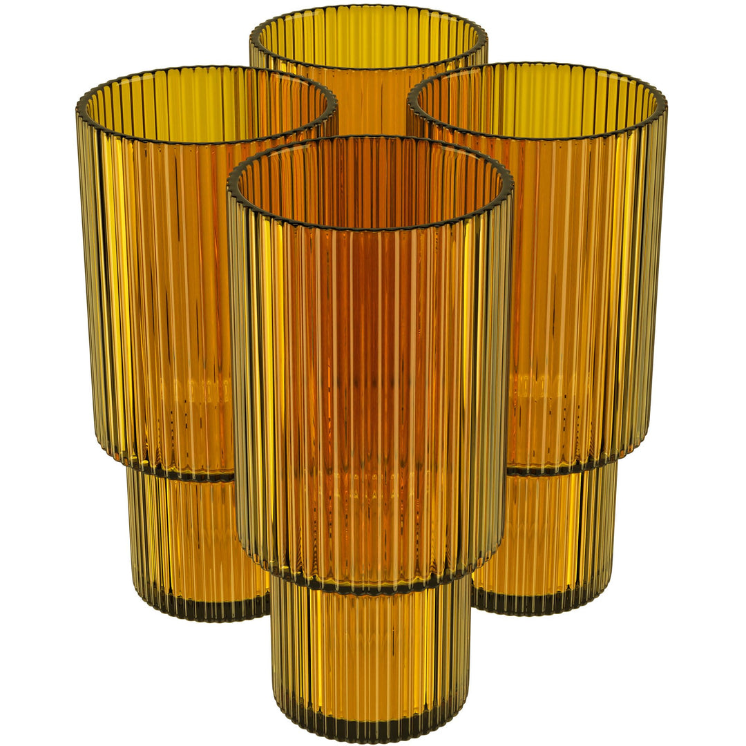 American Atelier Vintage Art Deco Fluted Drinking Glasses|Ribbed Glassware for 11 oz. - Amber