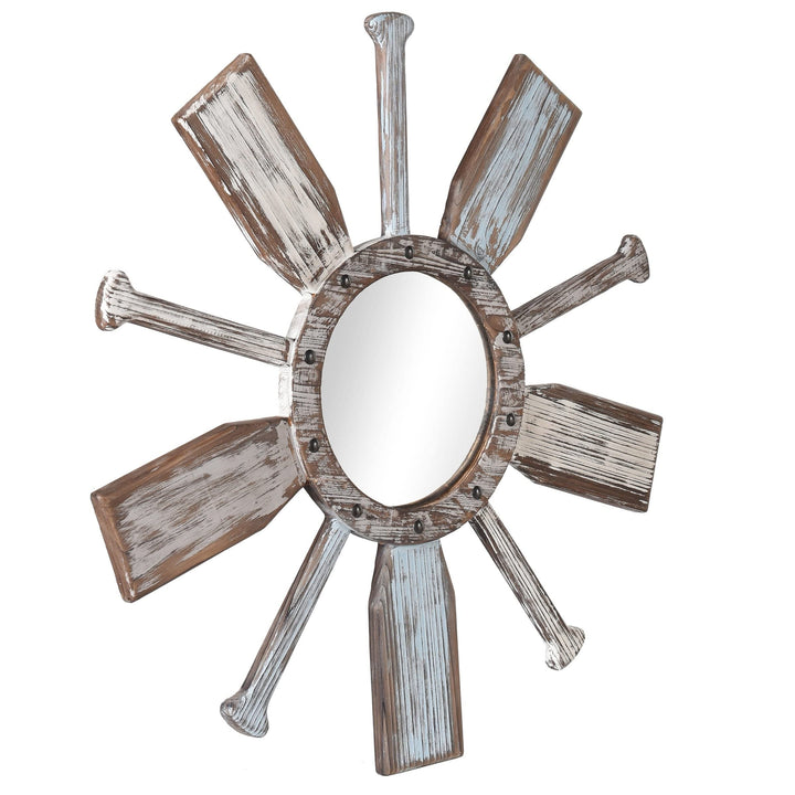 Weathered Boat Paddle Wall Mirror White Blue Finish Nautical Coastal Includes