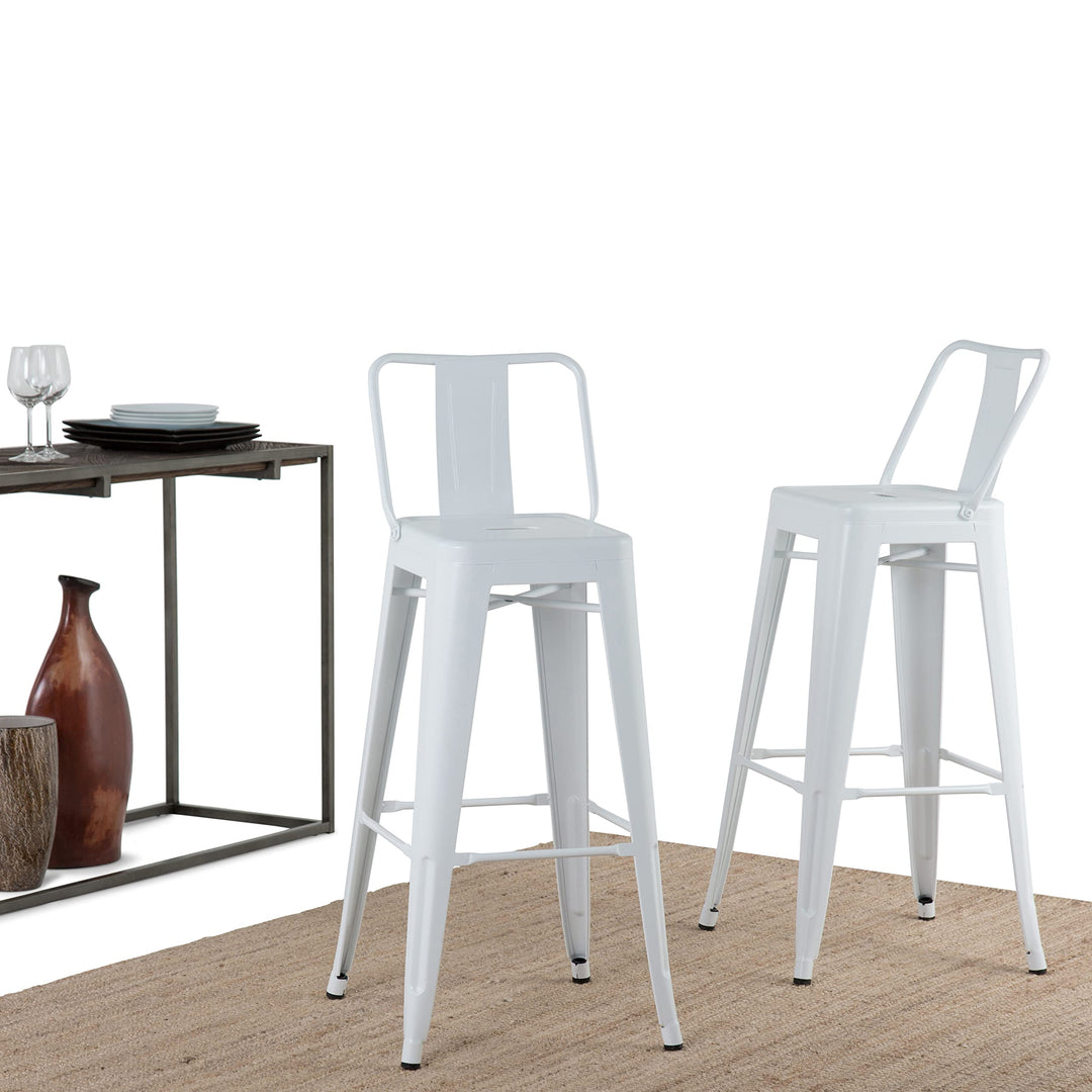 SIMPLIHOME Rayne Metal 30 inch Bar Stool (Set of 2) in White for the Dining Room