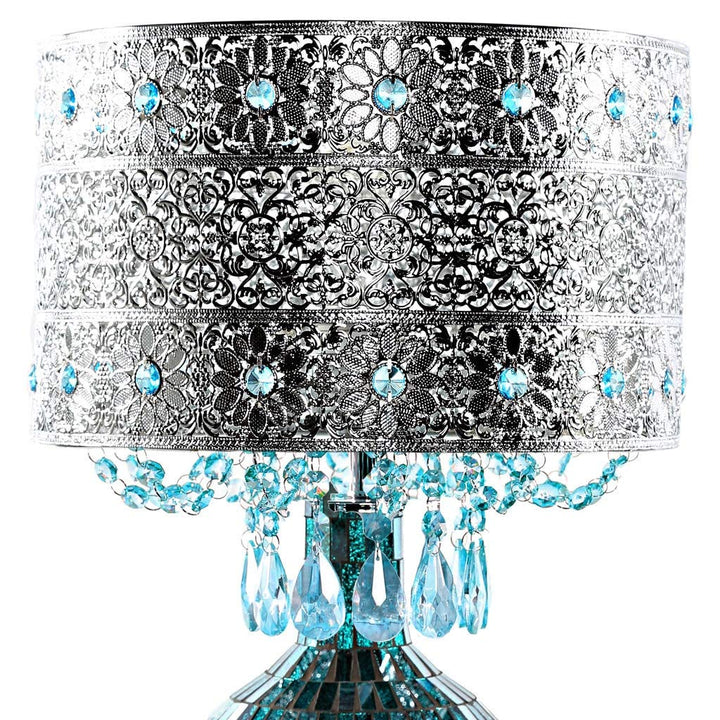 Poetic Wanderlust by Jeweled Metal Shade with Mosaic Base Table Lamp Blue Silver