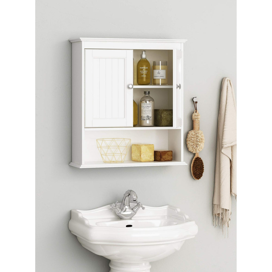 Wall Spacesaver Storage Cabinet Over The Toilet with Door Wooden White Yellow